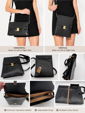 Vintage Spanish Leather Messenger Bag NOS Black Convertible Crossbodyг